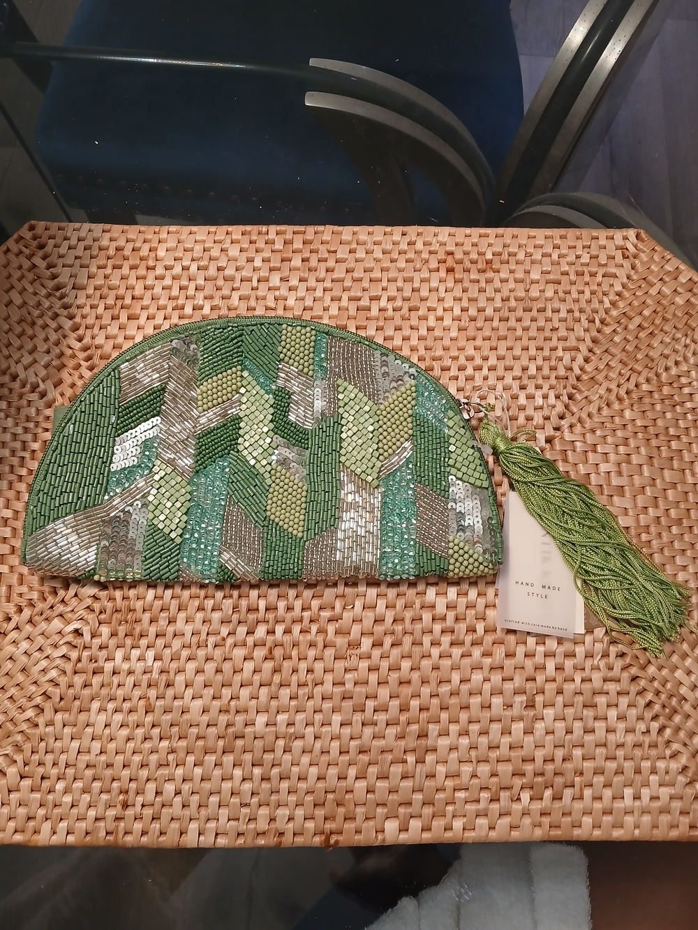 Green Beaded Tassel Evening Clutch